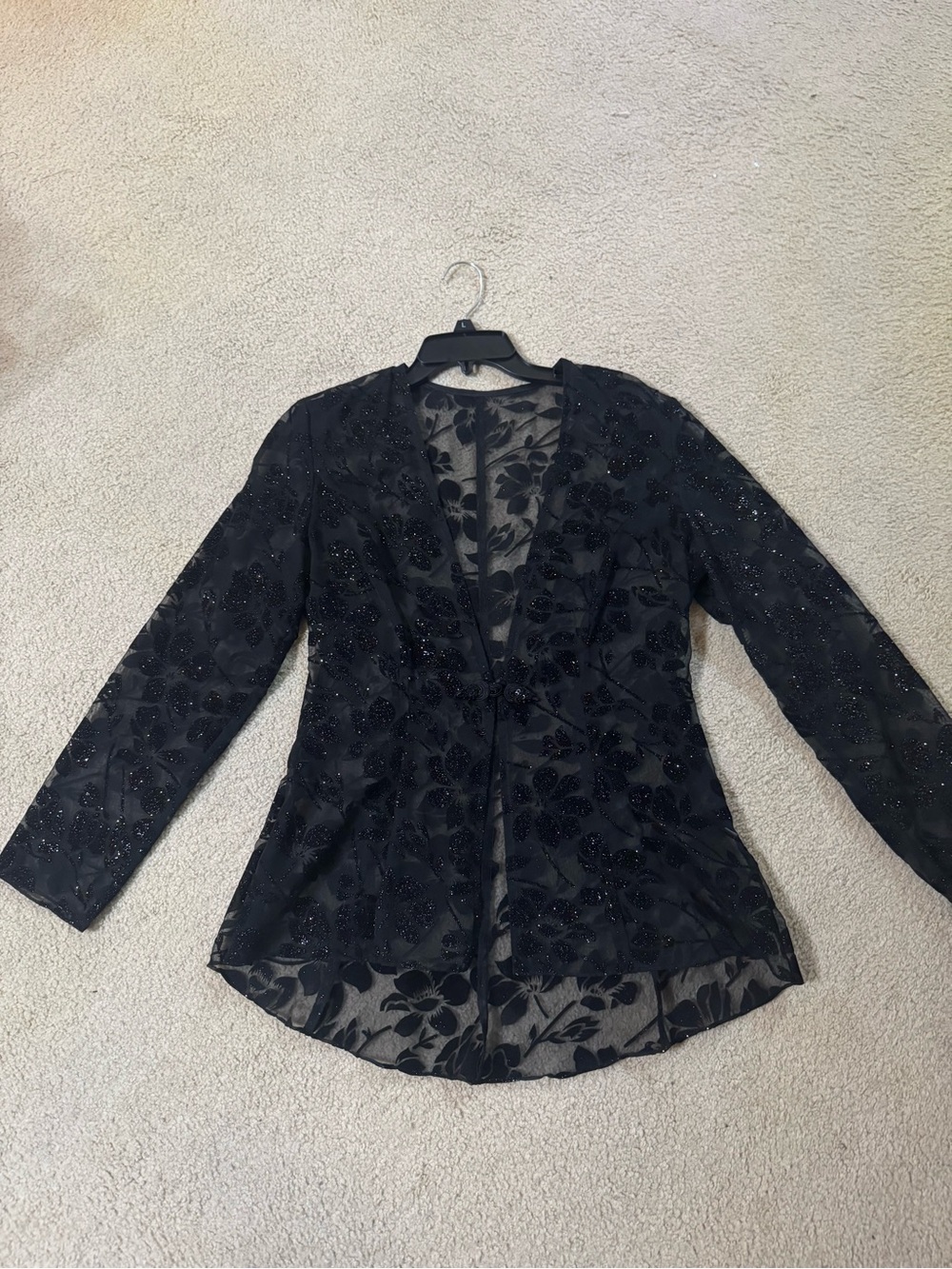 Black Floral Sheer Evening Jacket - Women's